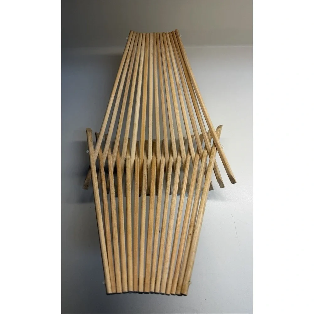 Mid Century Modern Folding Wooden Slat‎ Fruit Basket Expandable Trivet 12
